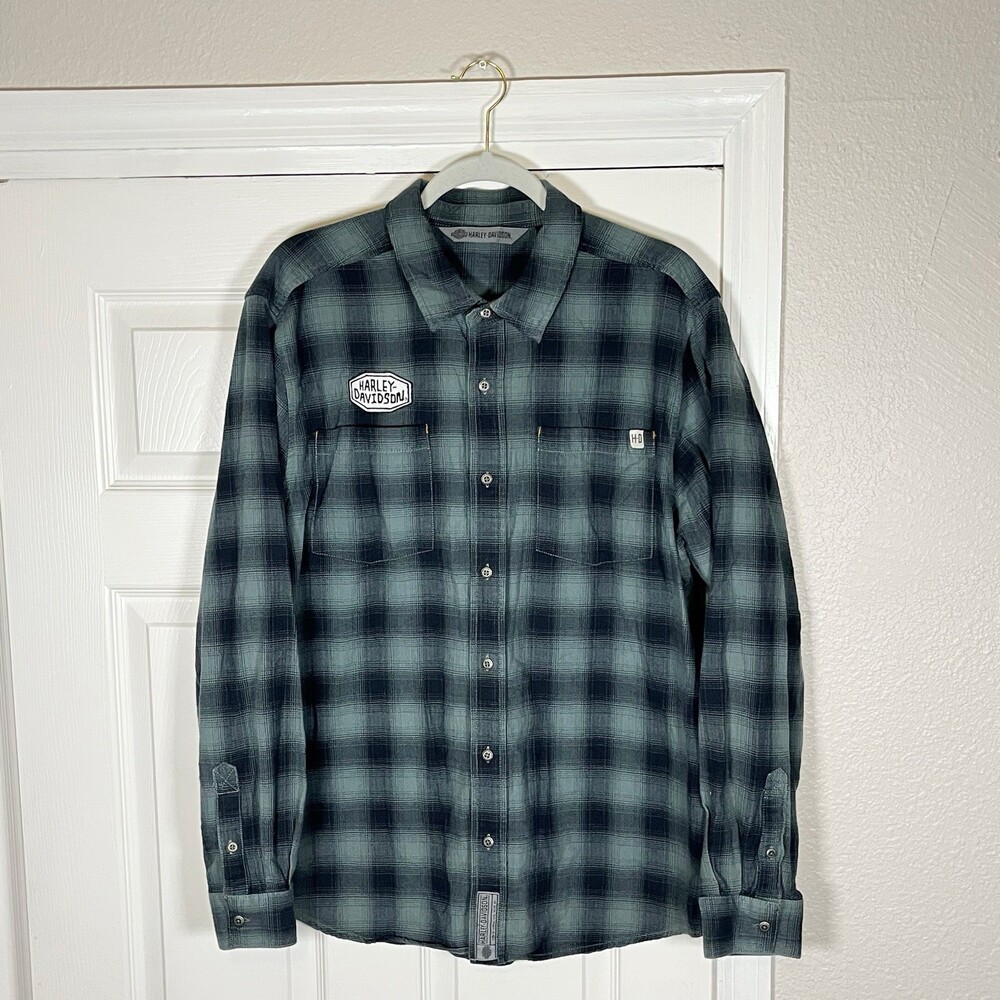 Harley Davidson Mens Shirt Plaid Flannel Jacket Vintage Y2K Biker Riding XL